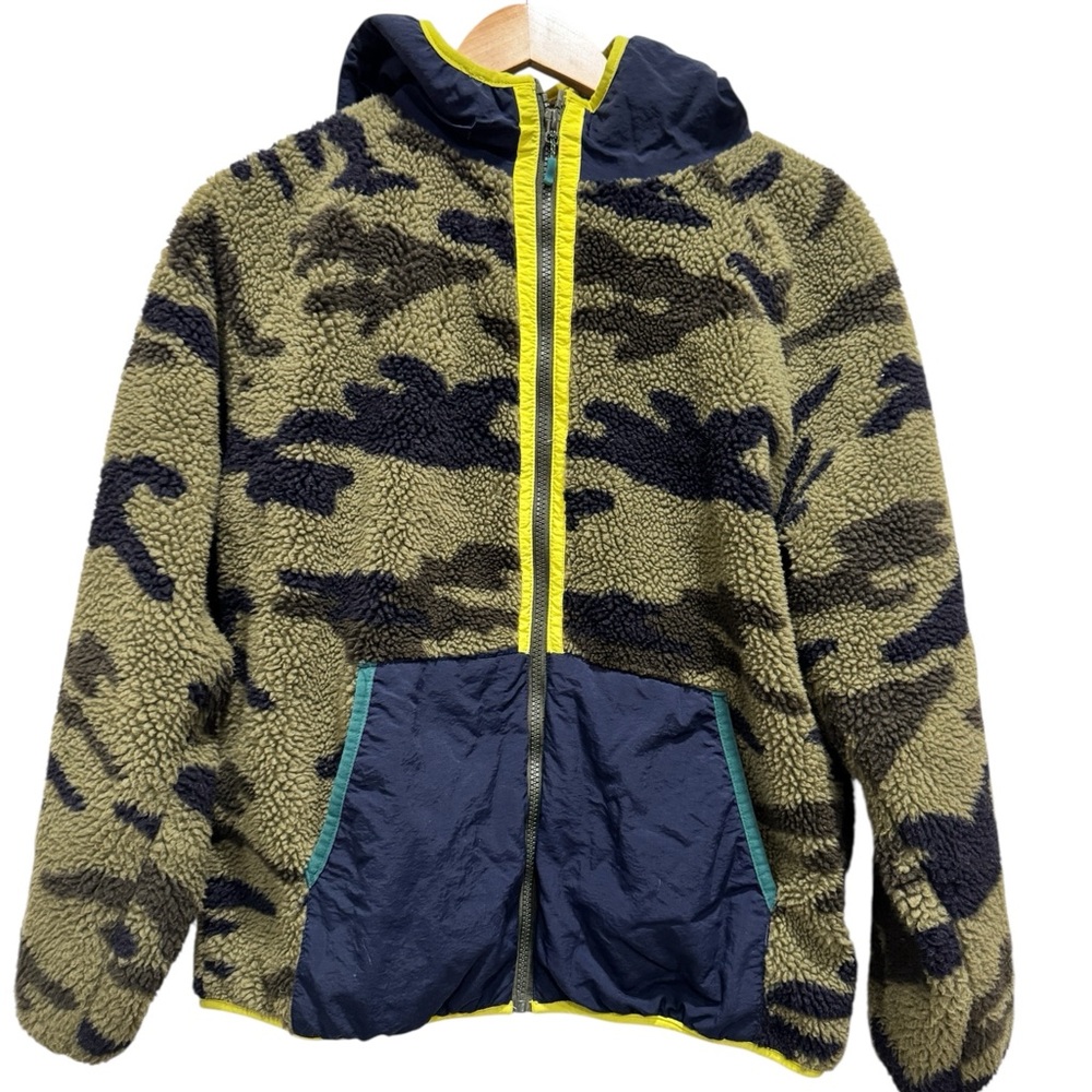 Zara Boys Contrasting Camo / Blue Fleece Sherpa Hooded Jacket Coat Sz 13-14 Yrs